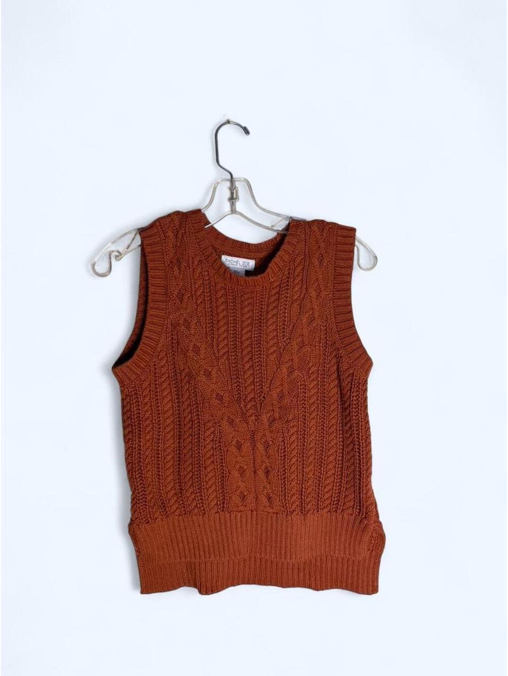 Orange Rachel Zoe sweater vest with cable knit design